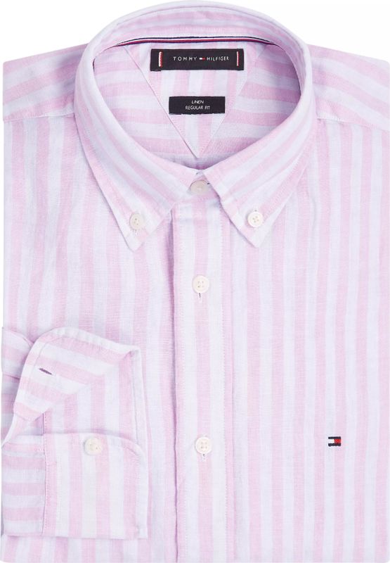 Tommy Hilfiger - Linen Essential - Overhemd - Roze met Wit Gestreept - Katoen