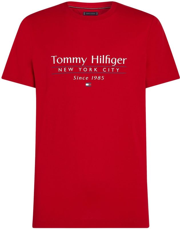 Tommy Hilfiger - HILFIGER CENTER STACK TEE - T-shirt - Medium Red - Korte Mouwen
