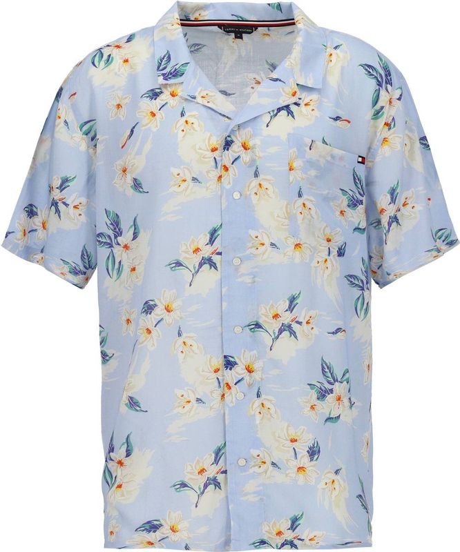 Tommy Hilfiger - Bowling Shirt - Lichtblauw - Regular Fit - Korte Mouw - Popeline