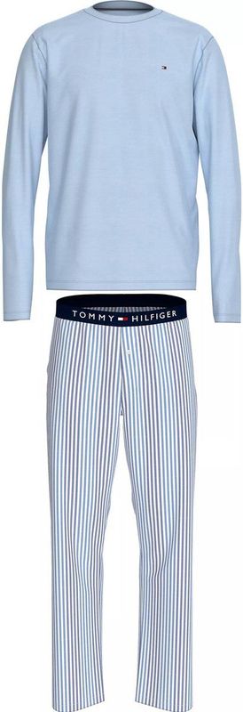 Tommy Hilfiger - Heren Pyjama - Lichtblauw Shirt - Blauw met Wit Gestreepte Broek