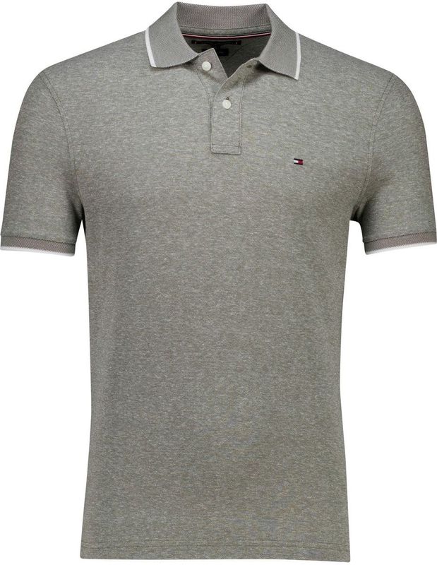 Tommy Hilfiger - Polo - Groen Gemeleerd - Katoen/Linnen - Korte Mouwen