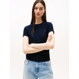 Tommy Jeans Dames S/S T-shirt, Multi (ecru/Dark Night Navy), XXS