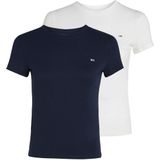 Tommy Jeans Dames S/S T-shirt, Multi (ecru/Dark Night Navy), XXS