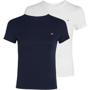Tommy Jeans Dames S/S T-shirt, Multi (ecru/Dark Night Navy), XXS