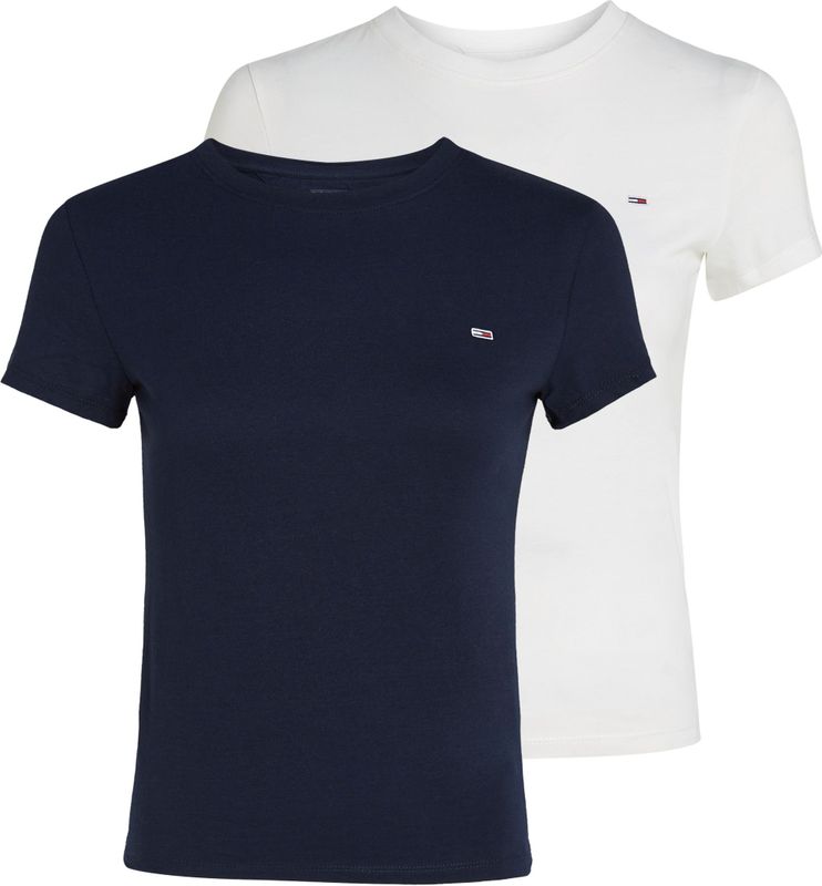 Tommy Jeans Dames S/S T-shirt, Multi (ecru/Dark Night Navy), XXS