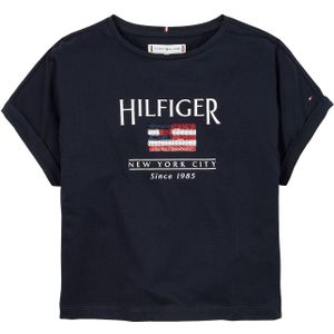 T-shirt met korte mouwen en paillettenlogo TOMMY HILFIGER. Katoen materiaal. Maten 12 jaar - 150 cm. Blauw kleur