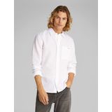 Calvin Klein - Casual Overhemd - Wit - 58% Linnen, 42% Katoen