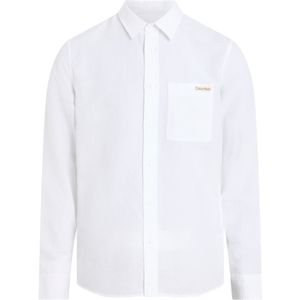 Calvin Klein - Casual Overhemd - Wit - 58% Linnen, 42% Katoen