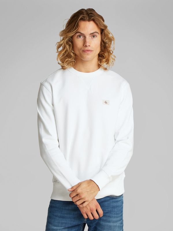 Sweater - Wit - Crew Neck - Katoen - Lange Mouwen - Geborstelde Textuur