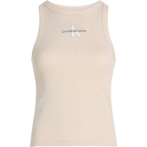 CK JEANS Débardeur côtelé monologo J20J225301, beige (sable brésilien), L, Beige (sable brésilien), L