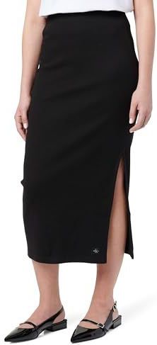 Calvin Klein Jeans Midirock "WOVEN LABEL RIB SKIRT", mit Beinschlitz