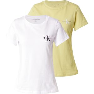 CK JEANS Dames 2-PACK MONOLOGO SLIM TEE J20J219734, groen (gedempt limoen/briljant wit), XXS, Groen (gedempt limoen/briljant wit), XXS