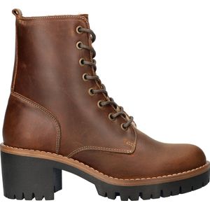 Nelson - Dames Veterboot - Licht Gewaxt Leer - Rubberen Loopzool - Fake-Fur
