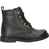 Nelson - Meisjes Veterboot - Leer - Zwart - Rubber Zool