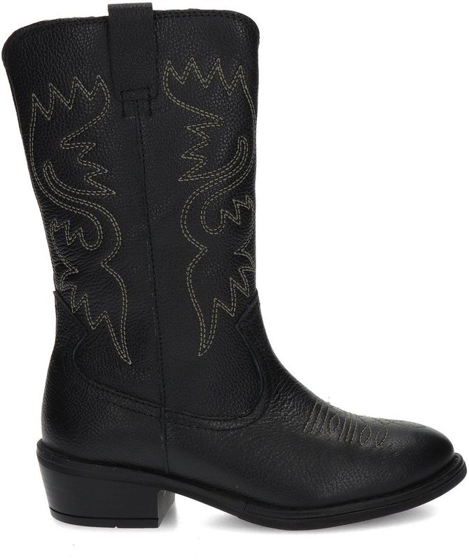 Nelson - Cowboylaars - Zwart - Leer - Met Decoratieve Stiksels