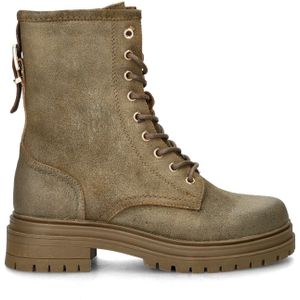 Nelson - Dames Veterboot - Zwart - Gewaxt Suède - Rubberen Loopzool