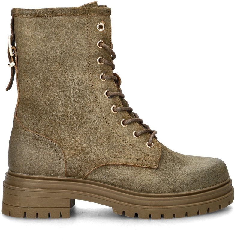 Nelson - Dames Veterboot - Zwart - Gewaxt Suède - Rubberen Loopzool