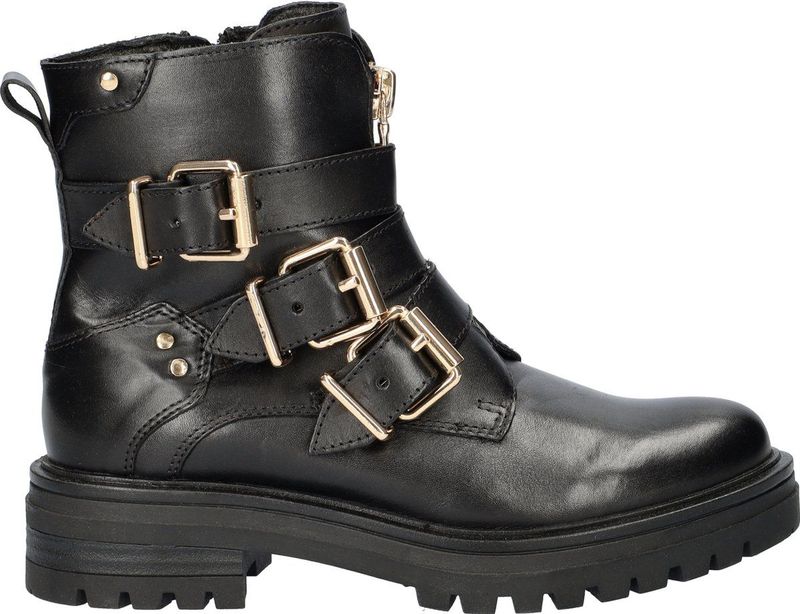 Nelson Monk - Bikerboot - Zwart - Leer - Met Gespen en Ritsen