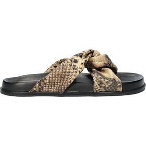 Nelson - Dames Slipper - Metallic/Animal Print - Leren Voetbed - Rubberen Loopzool