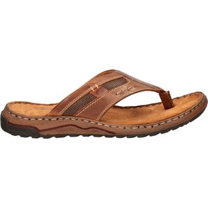 Nelson - Heren Teenslipper - Cognac - Gewaxt Leer - Comfortabel Voetbed
