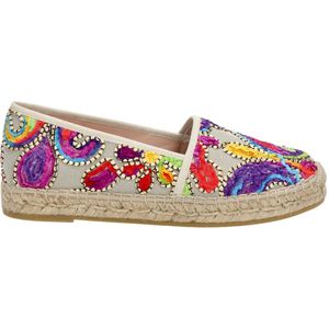 Nelson - Dames Espadrille - Beige Multi - Textiel - Leren Voetbed