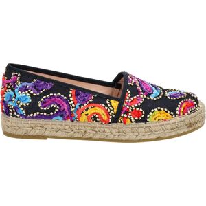 Nelson - Dames Espadrille - Blauw Multi - Textiel - Leren Voetbed