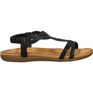 Dolcis - Dames Sandaal - Imitatieleer - Zwart - Met Strass-Steentjes