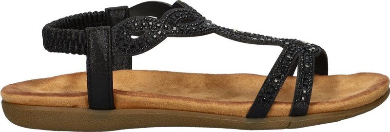 Dolcis - Dames Sandaal - Imitatieleer - Zwart - Met Strass-Steentjes