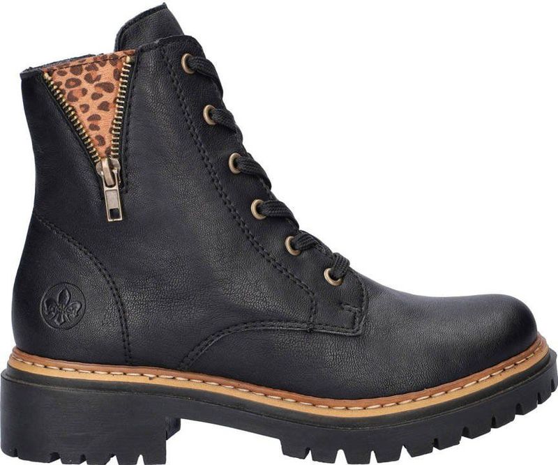 Rieker - Veterboots - Imitatieleer - Panterdetail - Antistress-voetbed