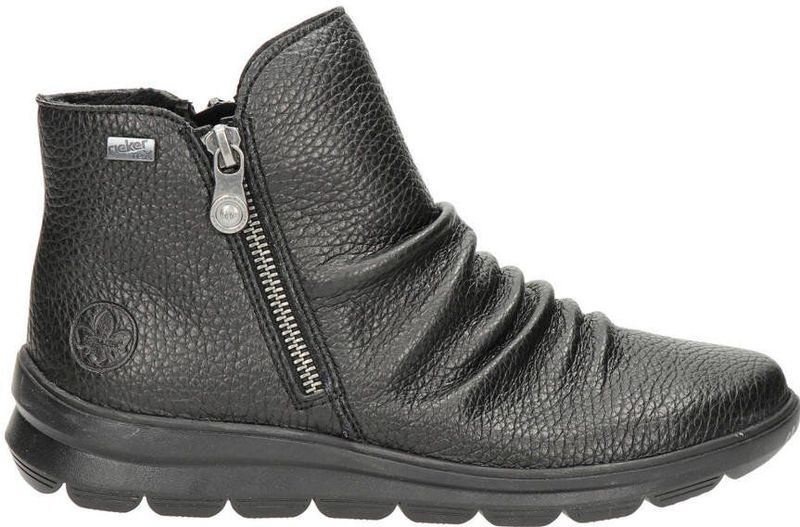 Rieker - Dames Boot - Enkellaarsje - Zwart - Leer - Antistress Voetbed