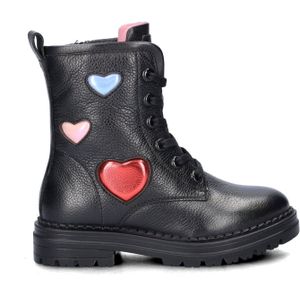 Nelson - Kids - Veterboots - Leer - Met Hartjes - Zwart