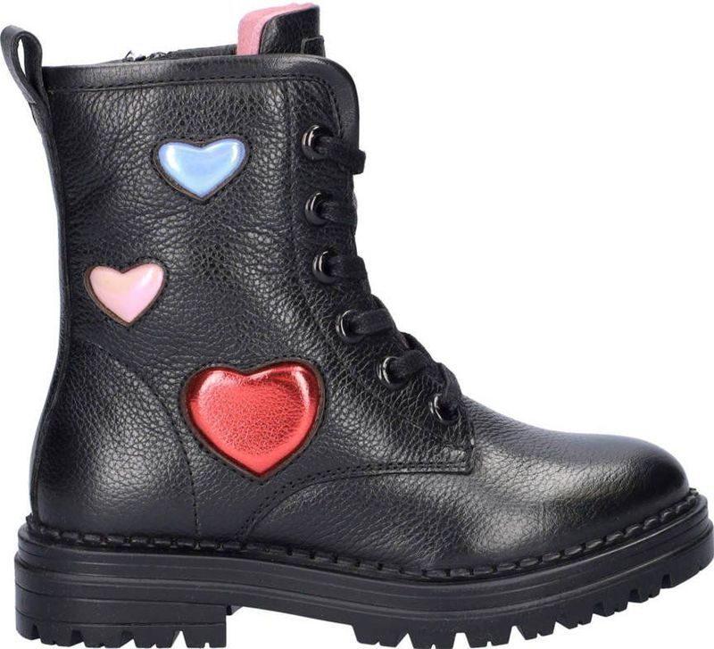 Nelson - Kids - Veterboots - Leer - Met Hartjes - Zwart