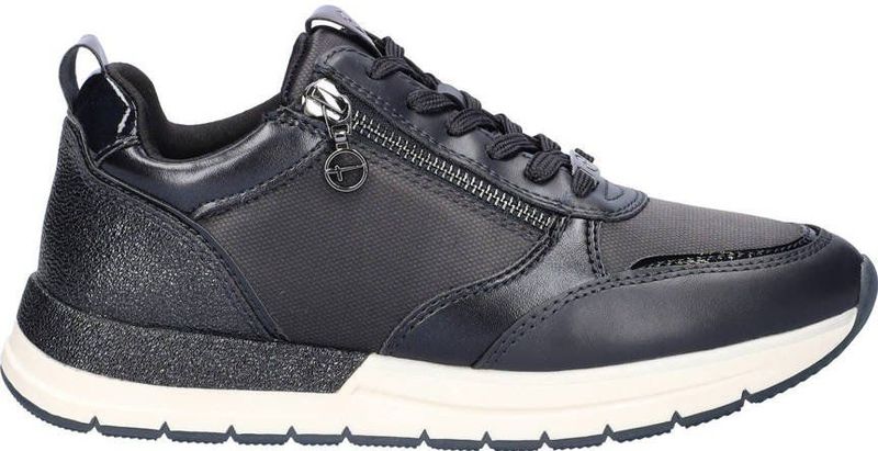 Tamaris - Dames Sneaker - Blauw - Imitatieleer met Lak-accenten