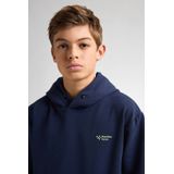 Petrol Industries - Backprint Hoodie Bayview - Blauw - Katoen en Elastaan - Effen met Logo Badge