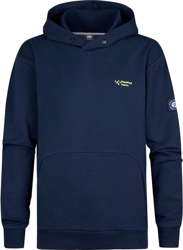 Petrol Industries - Backprint Hoodie Bayview - Blauw - Katoen en Elastaan - Effen met Logo Badge
