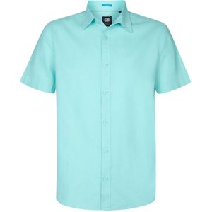 Petrol Industries - Heren Effen linnen overhemd Oceanbreeze - Blauw - Maat XXL