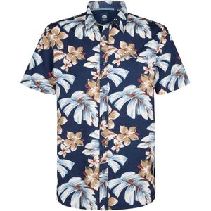 Petrol Industries - Conchline - Overhemd - Blauw - Korte Mouwen - Tropische All-over Print