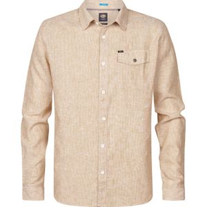 Petrol Industries - Overhemd - Zand - 55% Linnen 45% Katoen - Uni Dessin