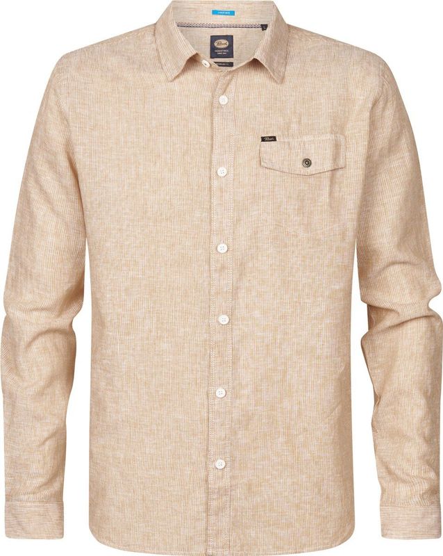 Petrol Industries - Overhemd - Zand - 55% Linnen 45% Katoen - Uni Dessin