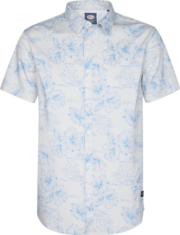 Petrol Industries - All-over Print Overhemd - Wit - Katoen - Korte Mouwen - Slim Fit