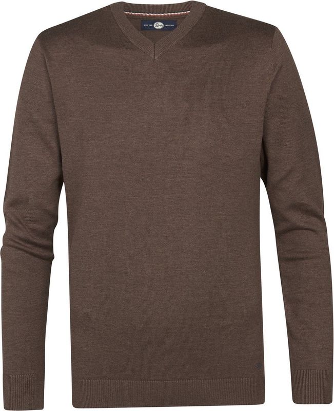 Gebreide Trui - V-hals - Blauw - Katoen/Acryl - Regular Fit