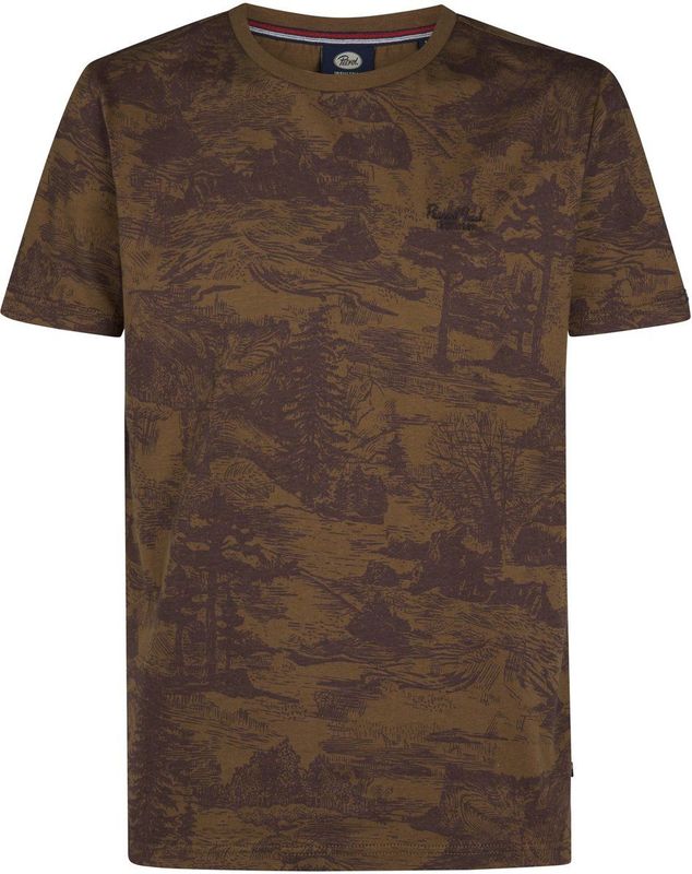 Petrol Industries - Provo - All-over Print T-shirt - Bruin - 100% Organisch Katoen