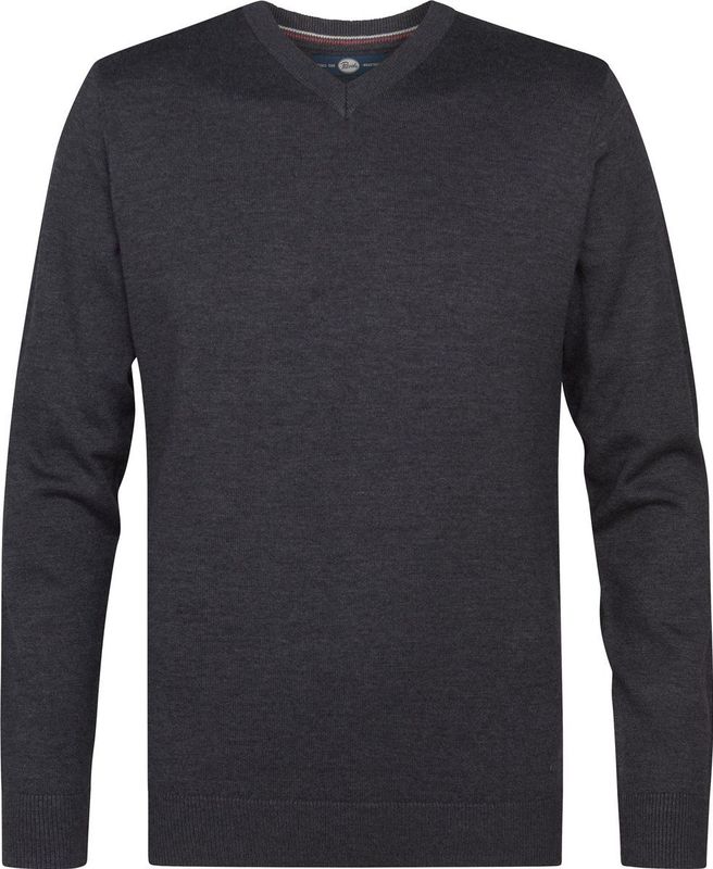 Petrol Industries - Fijngebreide Trui - Blauw - V-hals - Pullover