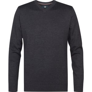 Petrol Industries - Fijngebreide Trui - Blauw - V-hals - Pullover