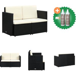 vidaXL Tuinbank 2 zits met kussens poly rattan zwart Loungebank Inclusief Onderhoudsset