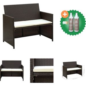 vidaXL Tuinbank 2 zits met kussens poly rattan bruin Loungebank Inclusief Onderhoudsset