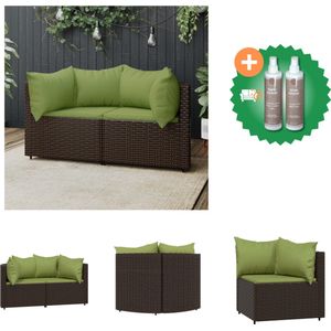 vidaXL Tuinhoekbanken met kussens 2 st poly rattan bruin Loungebank Inclusief Onderhoudsset