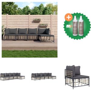 vidaXL 5 delige Loungeset met kussens poly rattan antracietkleurig Loungebank Inclusief Onderhoudsset