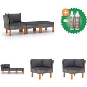 vidaXL 3 delige Loungeset poly rattan en massief eucalyptushout Tuinbank Inclusief Onderhoudsset