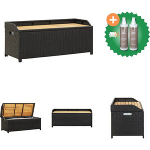 vidaXL Tuinopbergbank 120 cm poly rattan zwart Tuinbank Inclusief Onderhoudsset